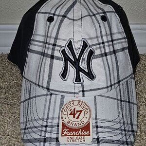 *Vintage* 2009 MLB NY Yankees 2-tone Plaid Blue Hat - 47 Brand - One Size Str
